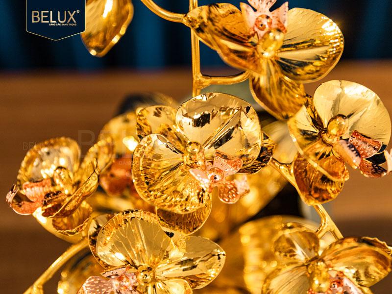 Chậu Lan Mãn Nguyệt mạ vàng 24k&nbsp;18x11x29cm